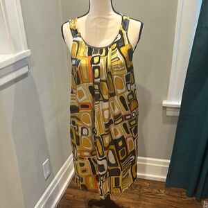 Laundry By Shelli Segal Yellow Brown Sleeveless Silk Sundress with Pockets- sz 4